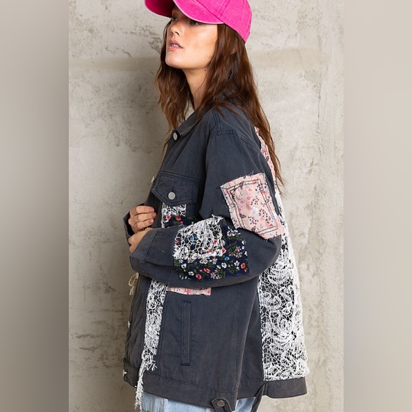 Pol Boho Patches Oversized Denim Jacket - Picture 2 of 5